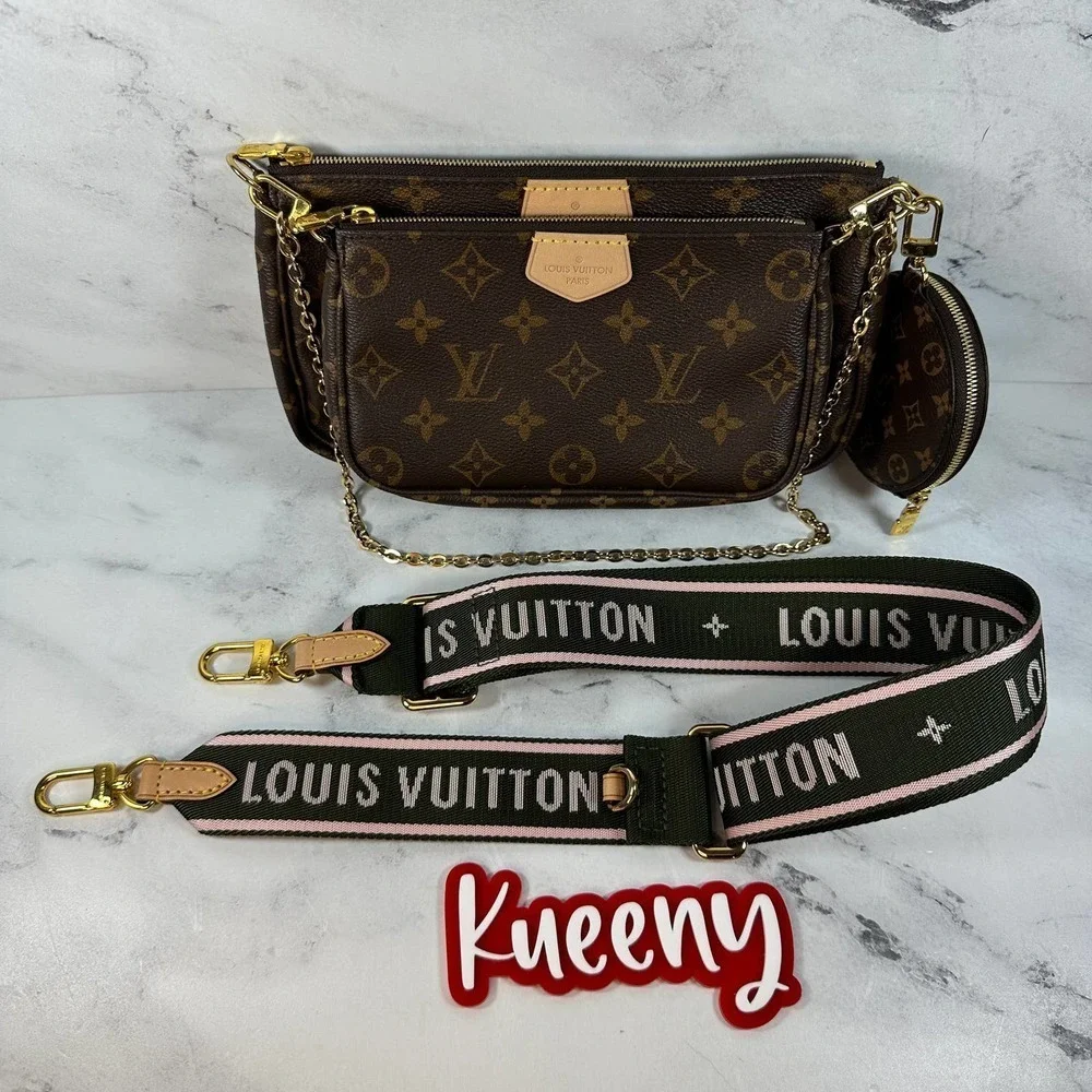 Louis Vuitton Multi Pochette Accessories monogram crossbody 3-bag w/rare Strap
